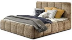 Lit coffre 180x200 cm capitonné tissu beige chiné Vika