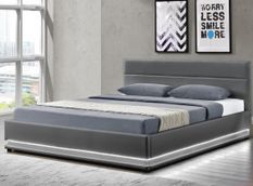 Lit coffre à Led blanc 140x190 cm simili cuir gris Star