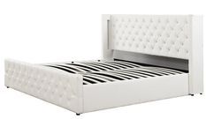 Lit coffre à led capitonné chesterfield simili cuir blanc - 3 tailles
