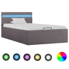 Lit coffre avec LED Taupe Tissu 100x200cm