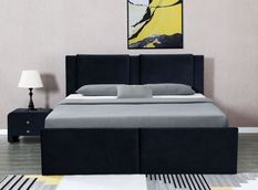 Lit coffre avec tiroirs velours noir Jorn 180x200 cm