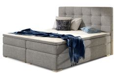 Lit coffre boxspring tissu gris clair avec matelas et surmatelas Kavin