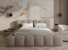 Lit coffre capitonné velours côtelé KINGSTONE - Elégance structurée & rangement