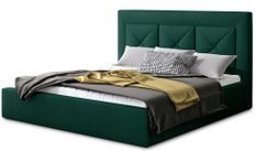 Lit coffre design 140x200 cm sommier relevable velours vert foncé Clarin