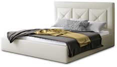 Lit coffre design 160x200 cm sommier relevable simili cuir crème Clarin