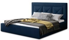 Lit coffre design 200x200 cm sommier relevable velours bleu foncé Clarin