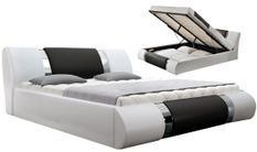 Lit coffre design 180x200 cm similicuir blanc et noir avec sommier Nola