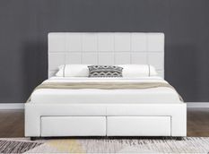 Lit coffre et tiroirs simili cuir blanc Ceane 140x190 cm