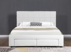 Lit coffre et tiroirs simili cuir blanc Ceane 180x200 cm