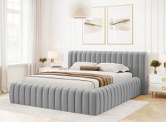 Lit coffre MADERA Prestige en tissu avec tête de lit capitonnée et sommier relevable