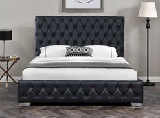 Lit coffre matelassé simili cuir noir Kael 160x200 cm