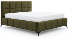 Lit coffre moderne 140x200 cm capitonné tissu doux vert olive Mister