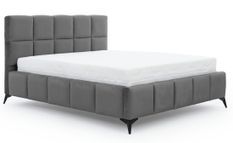 Lit coffre moderne 160x200 cm capitonné tissu doux gris foncé Mister