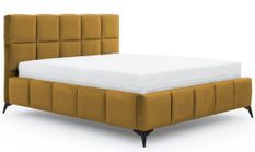 Lit coffre moderne 160x200 cm capitonné tissu doux jaune Mister