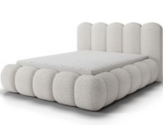 Lit coffre NOBU en tissu bouclette avec tête de lit capitonnée