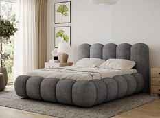 Lit coffre NOBU en tissu texturé avec tête de lit capitonnée