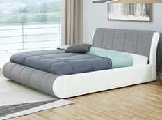 Lit coffre simili cuir blanc et tissu gris Xenni 160x200 cm
