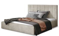 Lit coffre tissu beige clair capitonné vertical Vareze