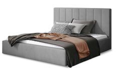Lit coffre velours gris clair capitonné vertical Vareze