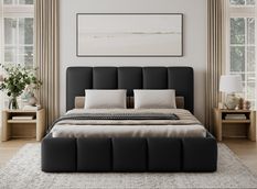Lit coffre VIKA en simili cuir capitonné avec sommier relevable