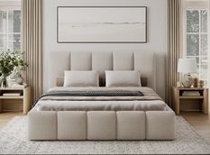 Lit coffre VIKA en tissu capitonné avec sommier relevable