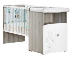 Lit combiné transformable 60x120 cm laqué blanc et frêne cendré Teddy