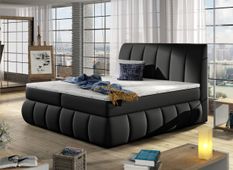 Lit continental simili cuir noir Florencia