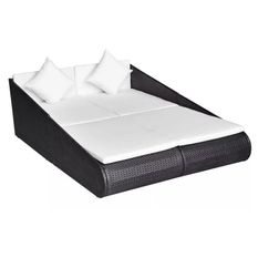 Lit de jardin résine tressée noire et polyester blanc Imia