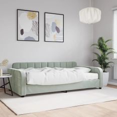 Lit de jour avec matelas gris clair 100x200 cm velours