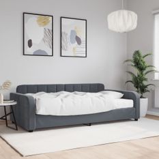 Lit de jour avec matelas gris foncé 100x200 cm velours