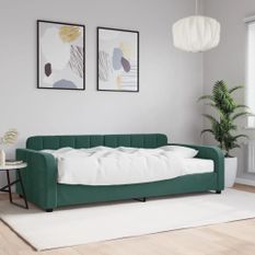 Lit de jour avec matelas vert foncé 100x200 cm velours