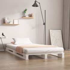 Lit de palette blanc 75x190 cm bois pin massif petit simple