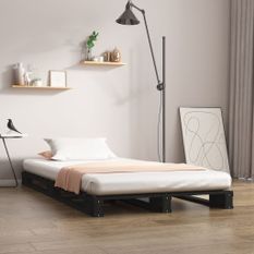 Lit de palette noir 75x190 cm bois pin massif petit simple