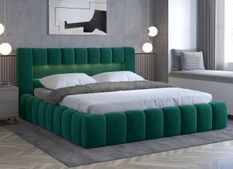 Lit design 140x200 cm avec coffre de rangement tapissé velours vert Luto