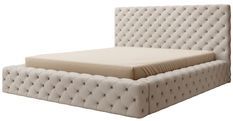 Lit design avec tête de lit et coffre de rangement capitonné simili cuir beige Prince