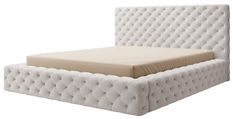 Lit design avec tête de lit et coffre de rangement capitonné velours écru Prince