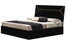 Lit design bois noir laqué et tête de lit noire laquée et dorée Diamanto