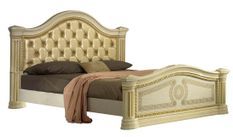 Lit design laqué beige tête de lit capitonnée simili cuir beige Savana 160x200 cm