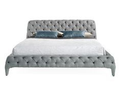 Lit double 180x200 cm capitonné tissu gris Kanza