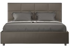 Lit double capitonné 140x200 cm simili cuir cappuccino Mira