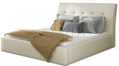 Lit double capitonné simili cuir beige clair Klein