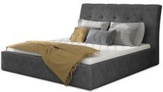 Lit double capitonné tissu anthracite Kevina - 4 tailles