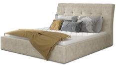 Lit double capitonné tissu beige clair Kevina - 4 tailles