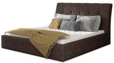 Lit double capitonné tissu doux marron Klein