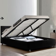 Lit double coffre avec sommier relevable simili noir koby 140