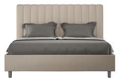 Lit double matelassé aux lignes verticales simili cuir Nora