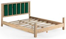 Lit en bois massif clair avec tête de lit tissu doux Mirenda - 7 tailles