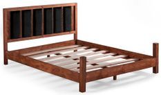 Lit en bois massif marron avec tête de lit tissu doux Mirenda - 7 tailles