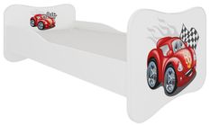 Lit enfant bois blanc imprimé voiture Cars 70x140 ou 80x160 cm - Sommier et matelas inclus - Ondula
