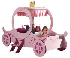 Lit enfant carrosse de princesse KATT 90x200 cm – Bois rose – Sommier inclus